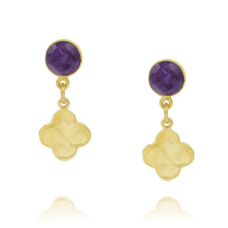 Yellow Gold Amethyst Irish Clover Drops