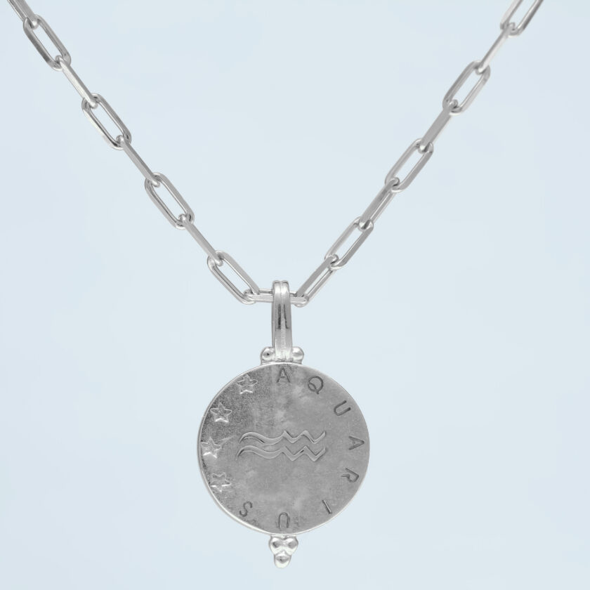 STERLING SILVER STAR ZODIAC PENDANT - AQUARIUS