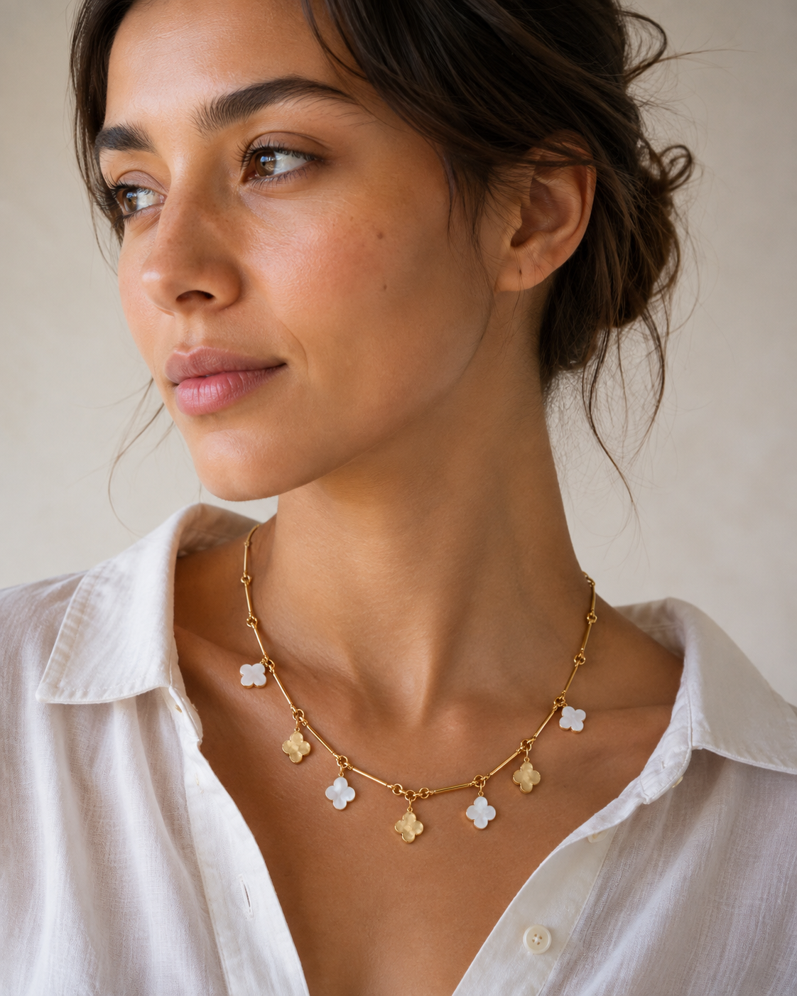 Mother of Pearl & Gold Vermeil Clover Necklace