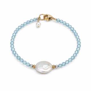 Blue Topaz & Freshwater Coin Pearl Bracelet