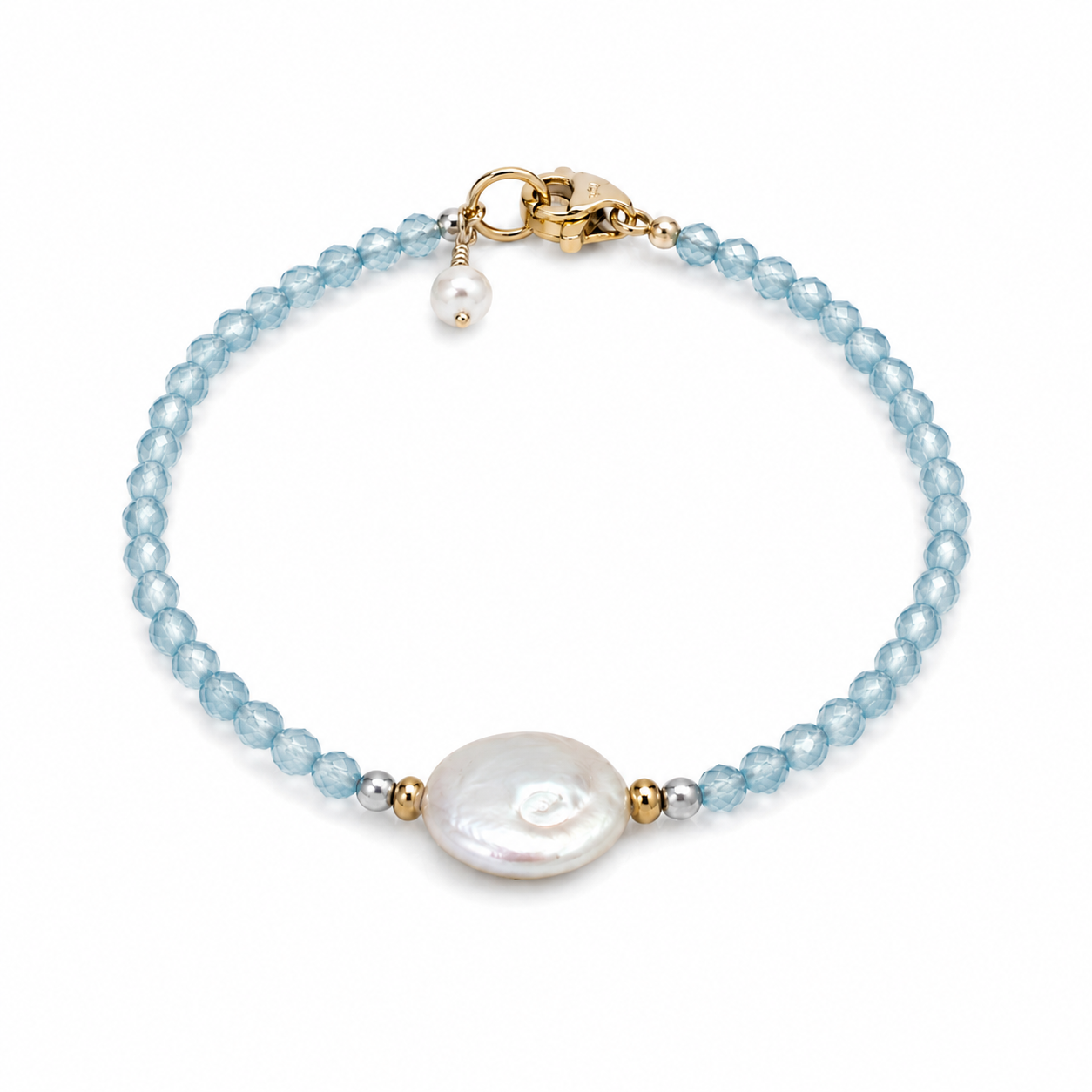 Blue Topaz & Freshwater Coin Pearl Bracelet