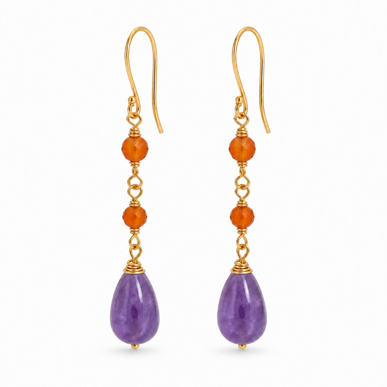 Carnelian & Amethyst Drop Earrings