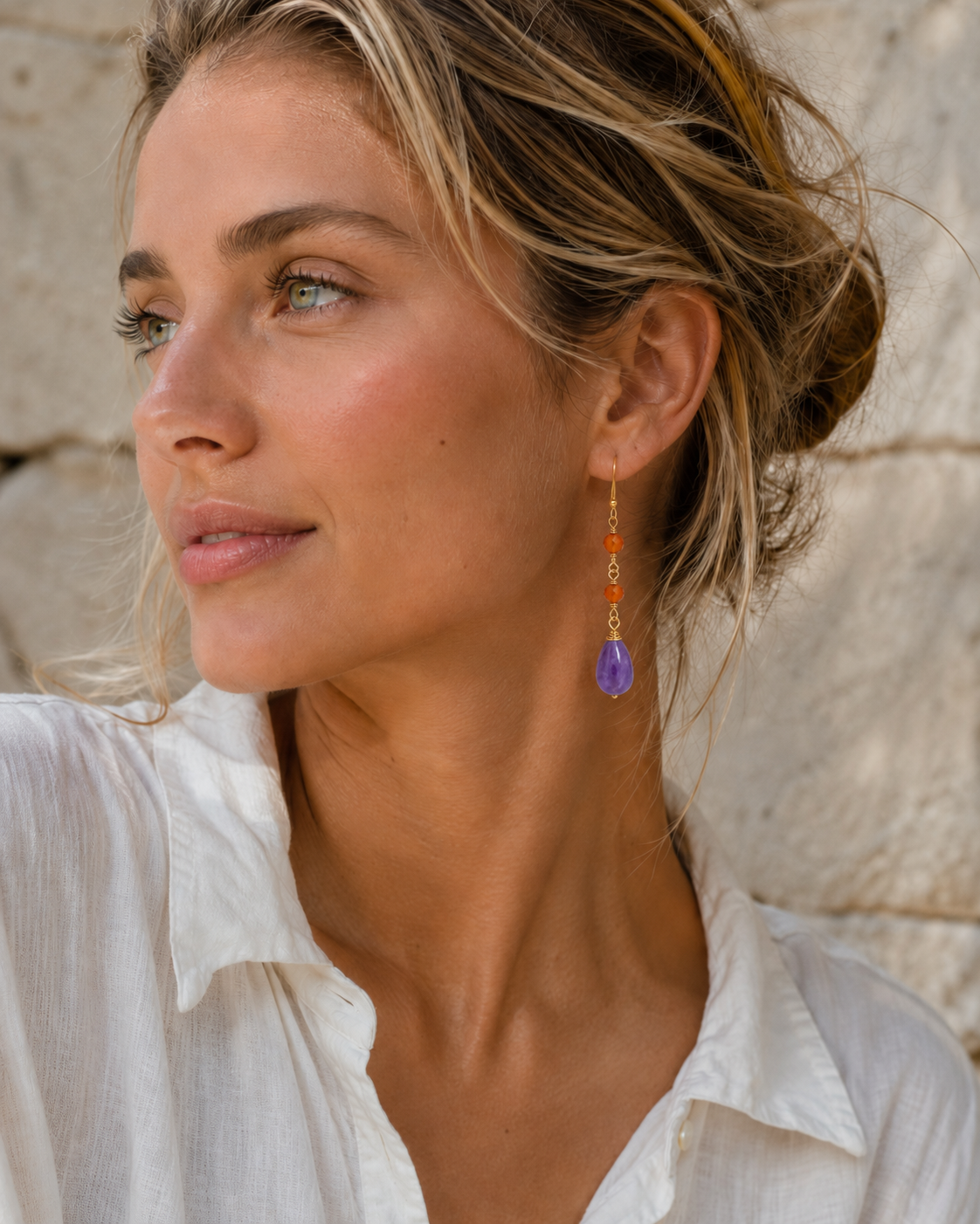 Carnelian & Amethyst Drop Earrings