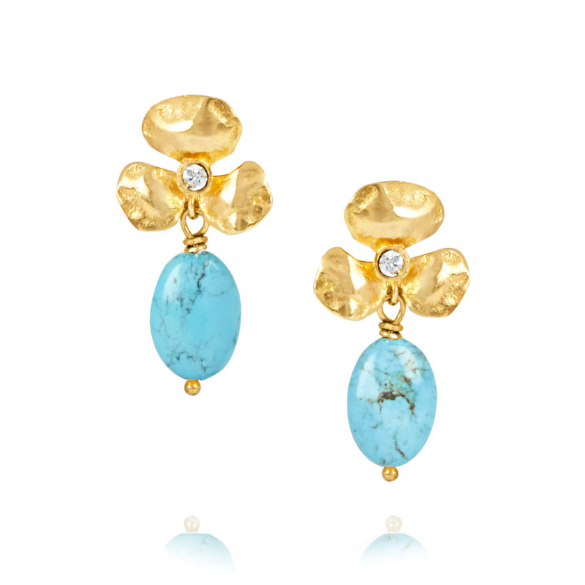 Gold Summer Turquoise Clover Clip-On Earrings