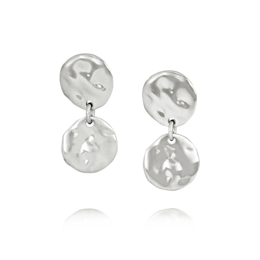 Hammered Silver Disc Double Drop Earrings
