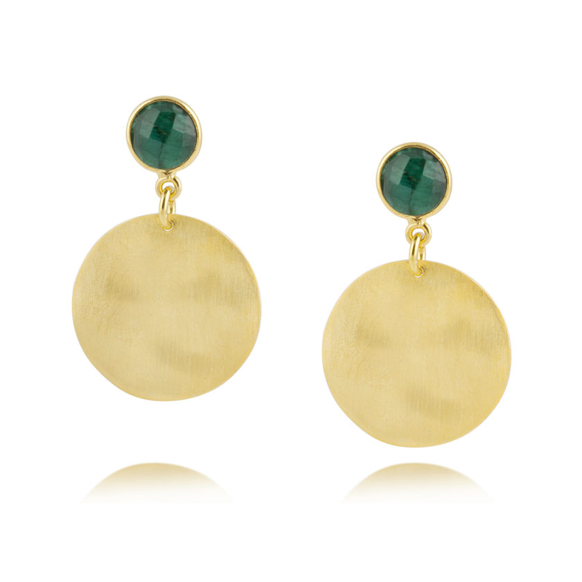 Emerald gold hammered earrings