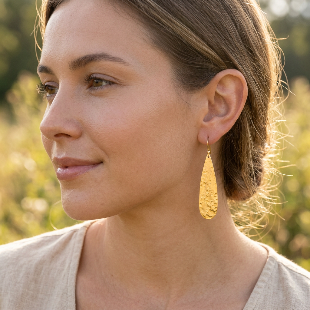 XL Hammered Yellow Gold Teardrop Earrings
