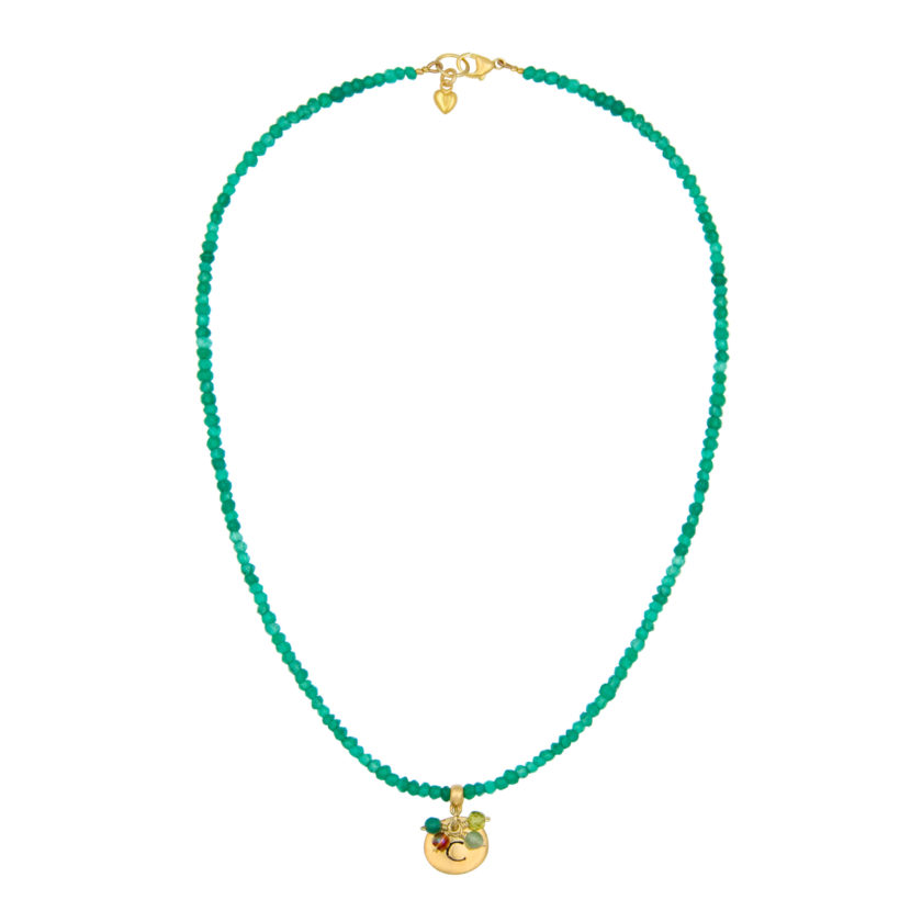 GREEN AGATE AND YELLOW GOLD INITIAL NECKLACE