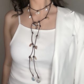 Santa Fe Coin Pearl and Leather Wrap