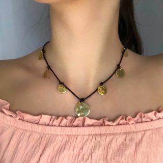 Santa Fe Yellow Gold Disc Leather Short necklace