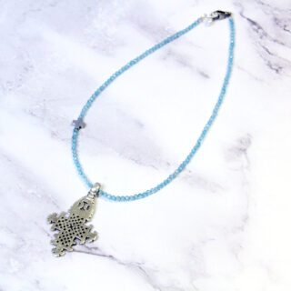 Cross Blue Topaz Necklace