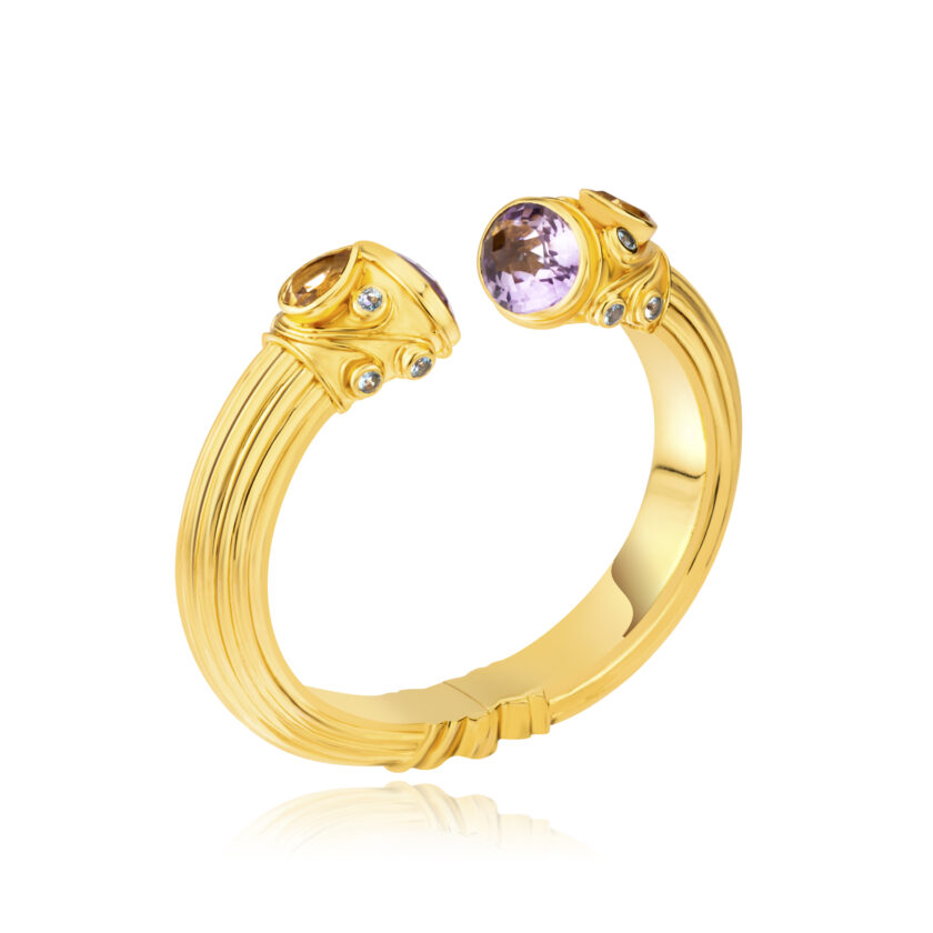 Gold Vermeil Amethyst, Citrine & Blue Topaz Satori Cuff