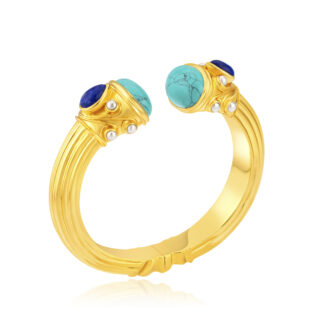 Gold Vermeil Turquoise Lapis and Pearl Satori Cuff