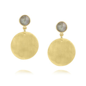 Labradorite gold hammered earrings