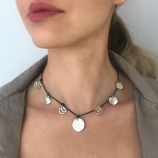 Santa Fe Silver Disc Leather Short necklace