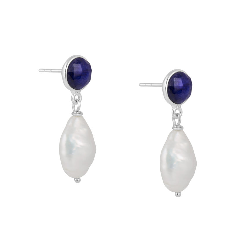 Sapphire organic pearl earrings