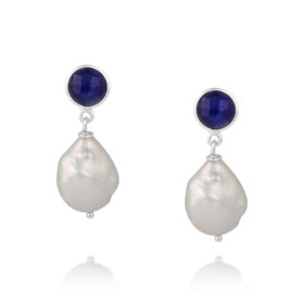 Sapphire organic pearl earrings