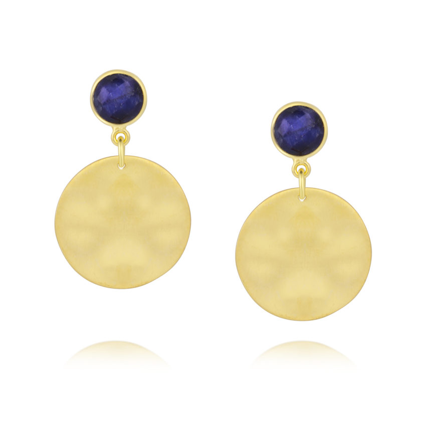 Sapphire gold hammered earrings