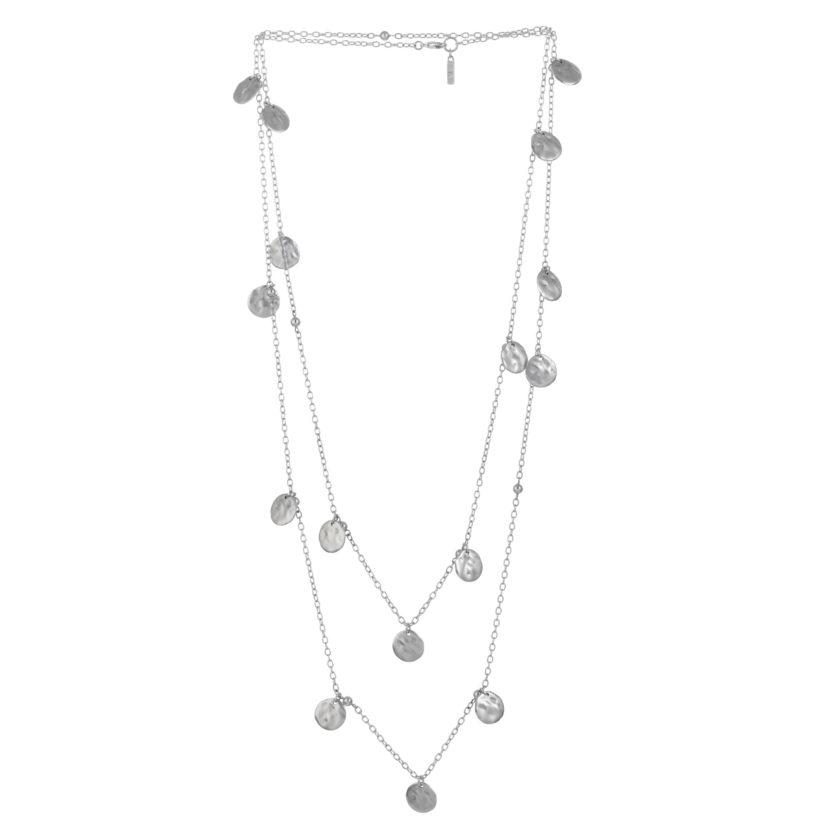 SILVER HAMMERED DISC WRAP NECKLACE