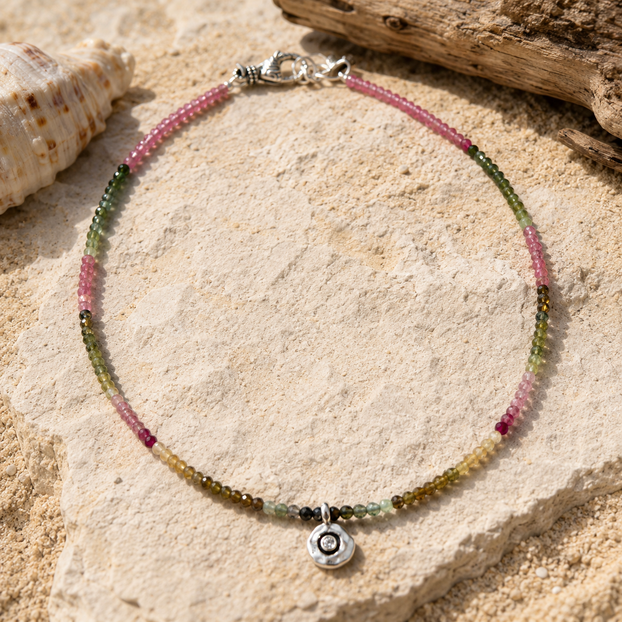 RAINBOW TOURMALINE AND DIAMOND PENDANT NECKLACE