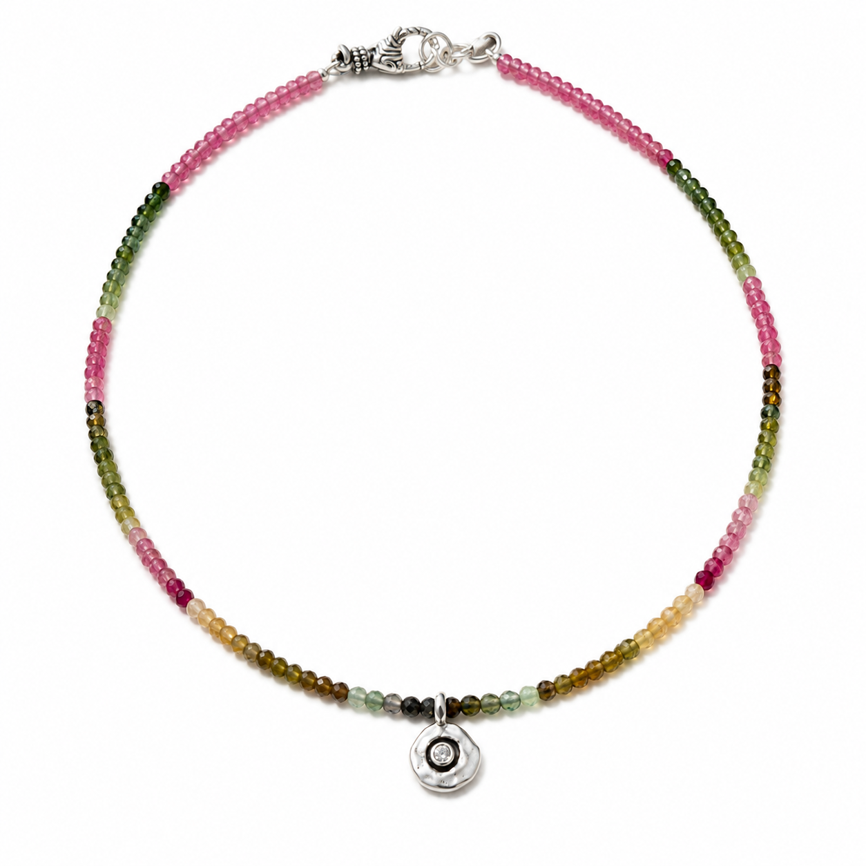 RAINBOW TOURMALINE AND DIAMOND PENDANT NECKLACE