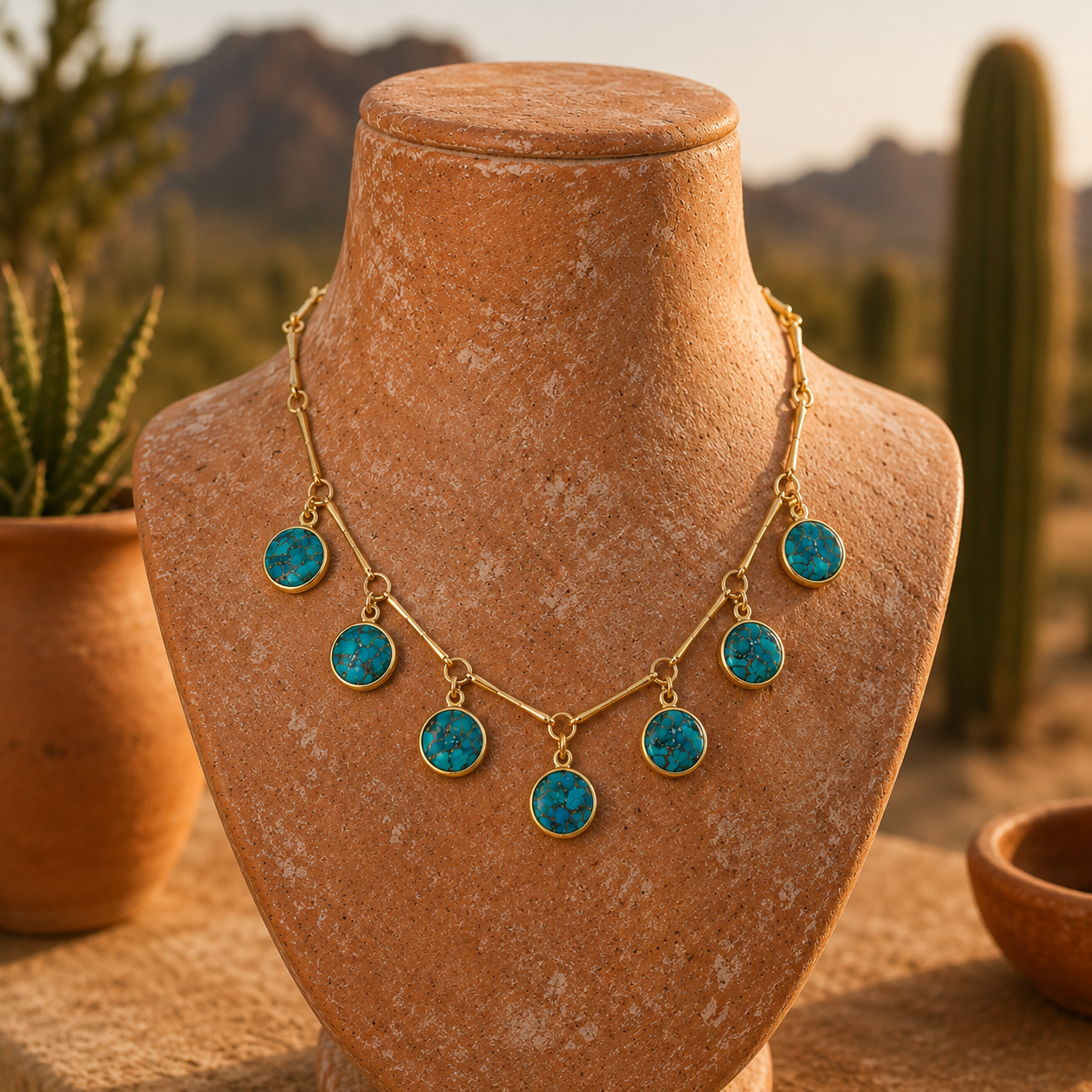 TURQUOISE AND BONE VERMEIL NECKLACE