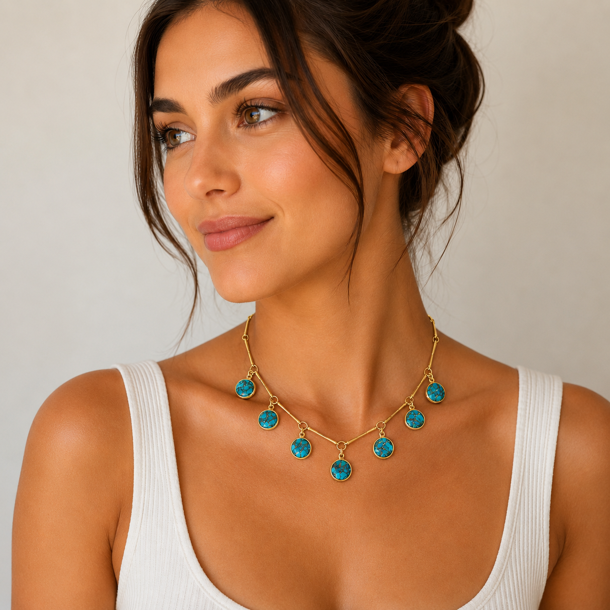 TURQUOISE AND BONE VERMEIL NECKLACE