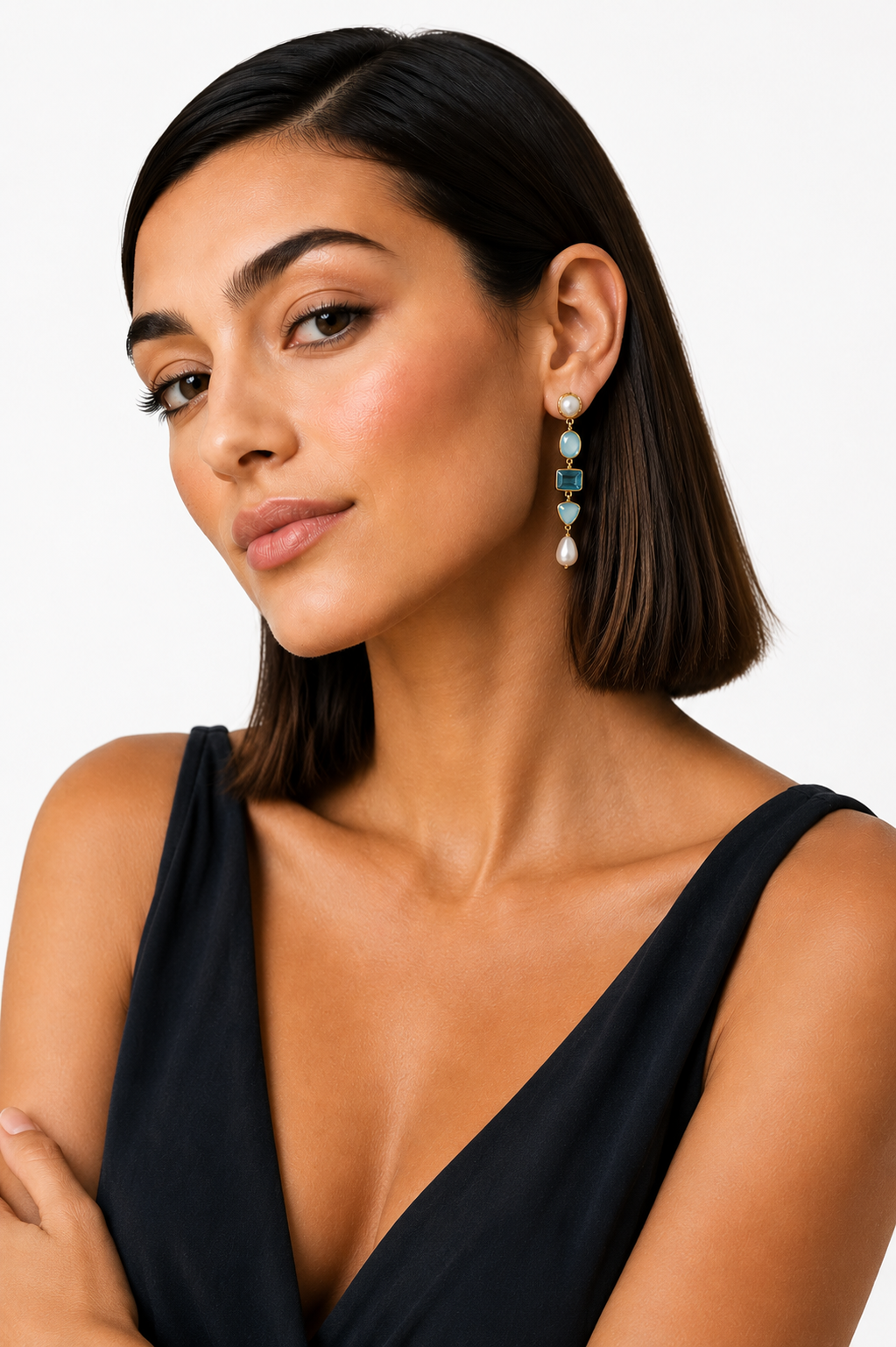 Chalcedony and Pearl Drop Earrings