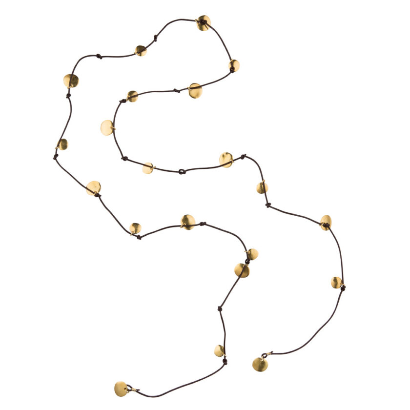 Santa Fe Yellow Gold Disc Leather Wrap Necklace