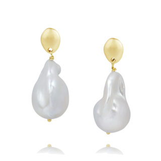 Large Yellow Gold Pearl Drop Earrings