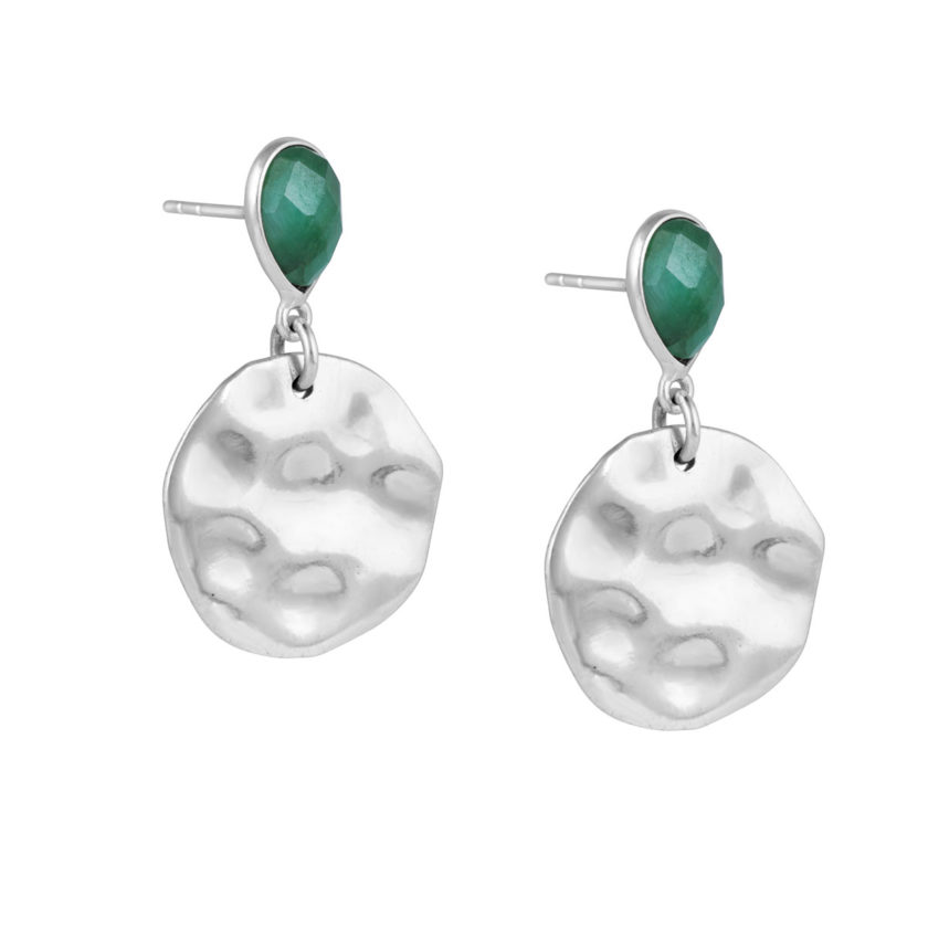 emerald hammered disc earrings
