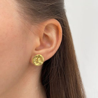 Hammered Disc Yellow Gold Stud Earrings