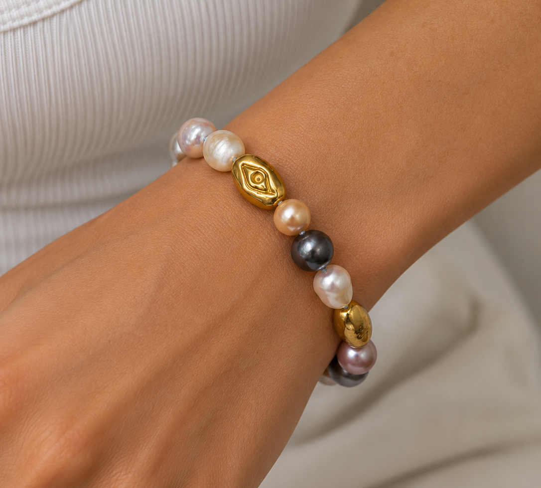 Evil Eye and Pearl Bracelet