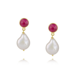 Little Rock Ruby Organic Pearl Earrings