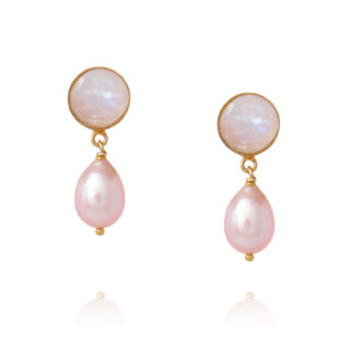 Moonstone and Pink Pearl Earrings