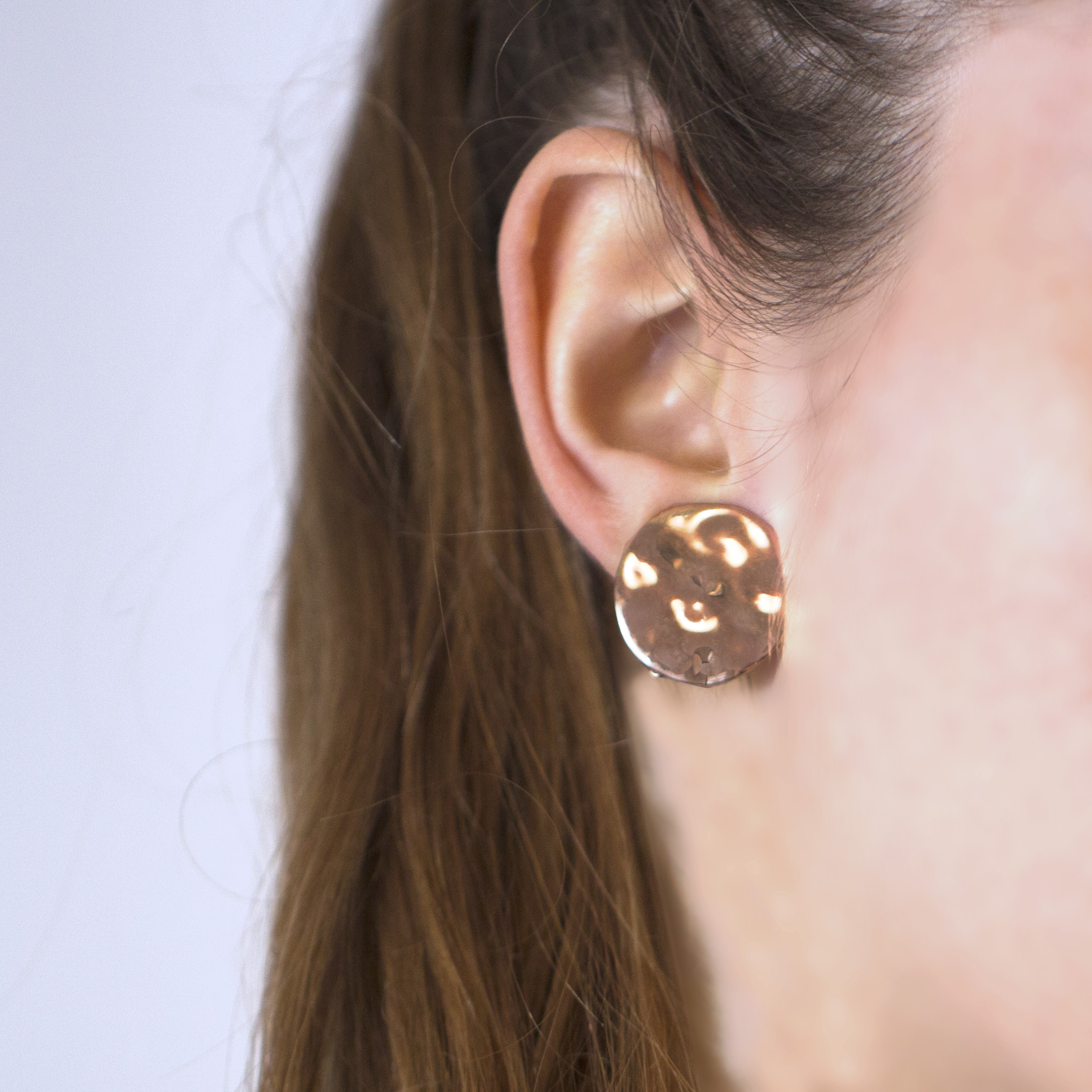 'Marissa' Large Hammered Rose Gold Disc Clip-On Earrings
