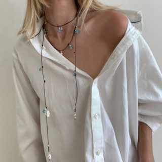 Santa Fe Aquamarine And Charm Leather Wrap Necklace