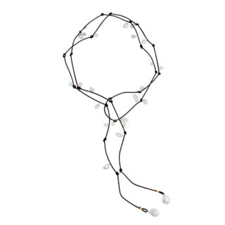 Santa Fe Leather White Pearl Wrap Necklace