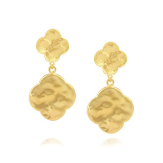 Large Gold Double Drop Irish Clover Earrings