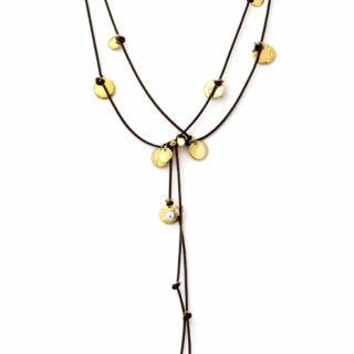Santa Fe Yellow Gold Disc Leather Wrap Necklace
