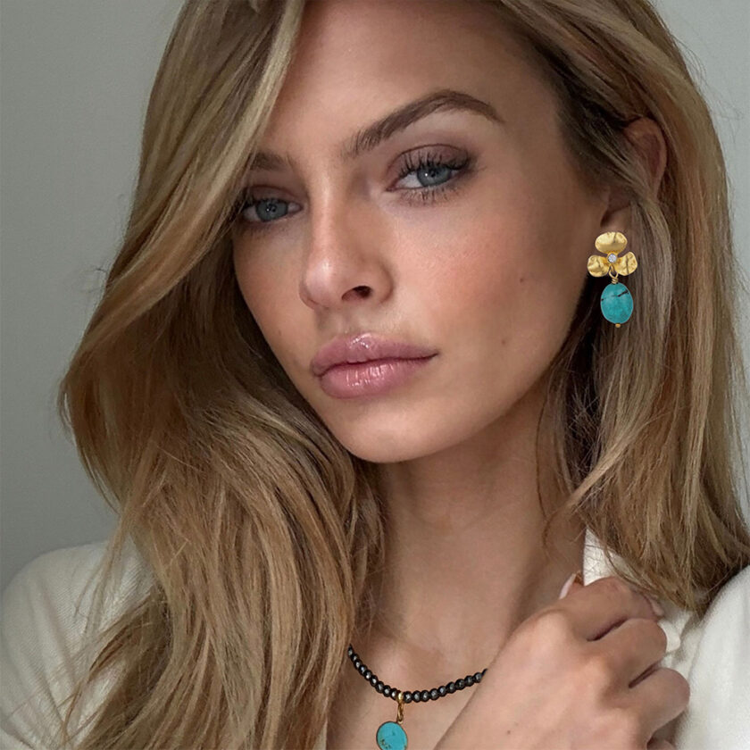 Yellow Gold Summer Turquoise Clover Earrings