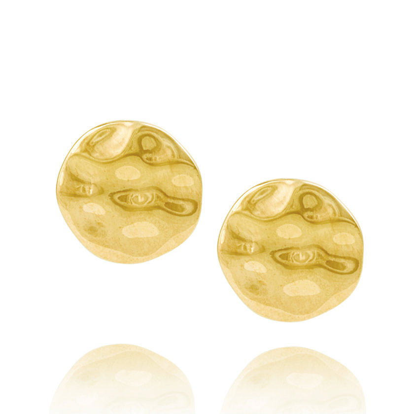 Large Hammered Yellow Gold Disc Clip-On Earrings